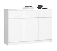 Commode AKORD K140 Blanche 138 cm 3 portes 3 tiroirs façade Blanche 6 étagères 138x40x99 cm
