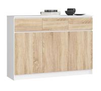 Akord Commode 3 Portes 3 Tiroirs Blanc/Chêne Sonoma 138X40X99