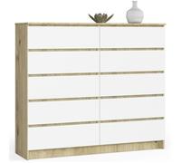 AKORD Commode K-140 avec 10 (2 x 5) tiroirs | Commode Salon | Commode Rangement | Meubles de Salon | L138 x H121 x P40 cm, Poids 75 kg | Artisan Chêne & Façade Blanc
