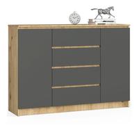 AKORD Commode K140 - 4 tiroirs, 2 portes, panneau stratifié - Chêne Artisan/Gris Graphite
