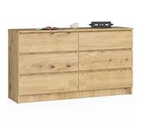Commode AKORD K140 Chêne Artisan 138 cm 6 tiroirs façade Chêne Artisan 138x40x77 cm