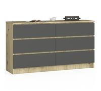 Commode AKORD K140 Chêne Artisan 138 cm 6 tiroirs façade Gris Graphite 138x40x77 cm