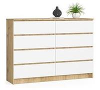 Commode AKORD K140 Chêne Artisan 138 cm 8 tiroirs façade Blanche 138x40x99 cm Chêne Artisan / Blanc G