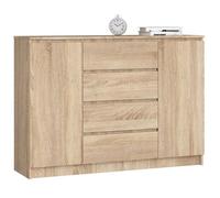 Commode AKORD K140 Chêne Sonoma 138 cm 2 portes 4 tiroirs façade Chêne Sonoma 4 étagères 138x40x99 cm