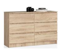 AKORD Commode K-140 avec 6 Tiroirs | Commode Classique pour La Chambre, Salon | Meuble de Rangement | L138 x H77 x P40 cm, Poids 51 kg | Chêne de Sonoma