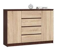 Akord Commode 2 Portes 4 Tiroirs Wengé Chêne Sonoma 138X40X99