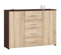 Commode AKORD K45 Wengé 110 cm 2 portes 4 tiroirs façade Chêne Sonoma 4 étagères 110x35x80 cm