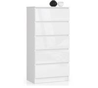 Commode AKORD K60 Blanche 60 cm 5 tiroirs façade Blanche Brillante 60x40x121 cm