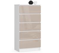 Commode AKORD K60 Blanche 60 cm 5 tiroirs façade Cappuccino Brillant 60x40x121 cm