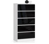 Commode AKORD K60 Blanche 60 cm 5 tiroirs façade Noir Brillant 60x40x121 cm