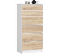 Commode AKORD K60 Blanche 60 cm 6 tiroirs façade Chêne Sonoma 60x40x130 cm
