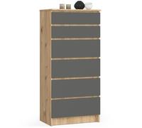 Commode AKORD K60 Chêne Artisan 60 cm 6 tiroirs façade Gris Graphite 60x40x130 cm