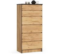 AKORD Commode K60 avec 6 tiroirs | pour Le Salon, la Chambre, Le Bureau, l'étude | Design Fonctionnel Moderne | L60 x H130 x P40 cm, Poids 43 kg | Artisanat chêne