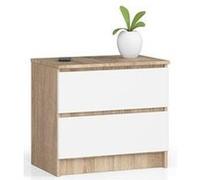Table de chevet AKORD K60 Chêne Sonoma 60 cm 2 tiroirs façade Blanche 60x40x55 cm