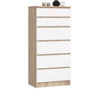 AKORD Commode K60 avec 6 tiroirs | Commode Classique pour La Chambre, Salon | Meuble de Rangement | L60 x H130 x P40 cm | Poids 43 kg | Chêne Sonoma/Blanc