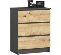 AKORD Commode K60 avec 3 tiroirs | Commode Classique pour La Chambre, Salon | Meuble de Rangement | L60 x H77 x P40 cm | Poids 25 kg | Gris Graphite | Chêne Artisanal
