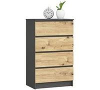 AKORD Commode K60 4 tiroirs 60x99x40 cm Gris graphite / Chêne artisanal