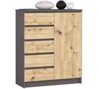 Akord Commode K-100 - 1 porte, 5 tiroirs, moderne, Chêne Artisanal/Gris Graphite