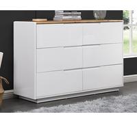 Vente-unique - Commode Amani - 6 tiroirs - MDF - Blanc laqué et Chêne