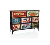 hjh LIVING Commode 8 tiroirs en intissé AMERIKO B 102,5x30x77,5 cm Armoire à tiroirs Look Vintage avec Motifs, Structure métallique
