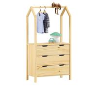 IDIMEX Commode Amira Meuble de rangment pour Enfant en Forme de Maison, avec 3 tiroirs et 1 Tringle, en pin Massif Naturel