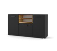 Commode Anette L 151 cm buffet noir mat / chêne artisan