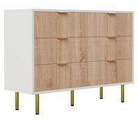 Commode - Armoire de rangement avec 6 tiroirs - 100 × 34 × 73 cm - Style moderne et minimaliste - Bois - Poignées et pieds en métal - Finition bois/blanc
