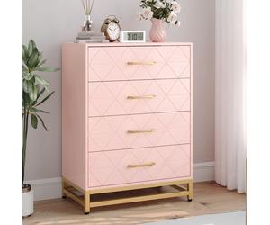 Commode - Armoire - Meuble de rangement - Petite commode - Rose avec accents dorés