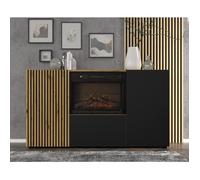Commode Auris 3D 150 cm avec cheminée électrique chêne Artisan & noir mat - design moderne et fonctionnel