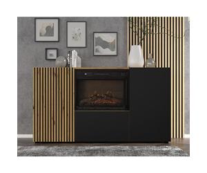 Commode Auris 3D 150 cm avec cheminée électrique chêne Artisan & noir mat - design moderne et fonctionnel