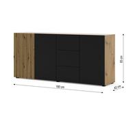Homlando AURIS 3D3S Commode buffet haut avec 3 portes et 3 tiroirs Chêne/noir mat 180 cm