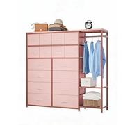 Commode avec 16 tiroirs - Commode en tissu - Armoire en métal - Haute et étroite - Solution de rangement gain de place dans la chambre - Rose