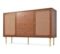 Commode avec 2 portes et 3 tiroirs tiroir porte rotin avec tiroirs étagère réglable pour salon chambre noyer h9