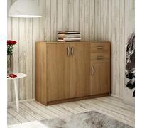 Commode avec 2 tiroirs et 3 portes en finition mate, commode de 110 cm de large avec poignées en polymère de haute qualité, commode en bois avec tiroirs - Fabriquée en panneau laminé Sonoma