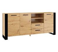 Commode de chambre salon multi-usage NUKA D 197 cm chêne artisan jambes noires et poignées
