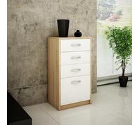 Commode avec 4 tiroirs avec surface mate, commode 45 cm de large, armoire en bois, commode avec tiroirs, buffet, buffet haut, buffet, chambre, salon, couloir, bureau, organiseur sonoma blanc