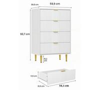 Commode avec 4 tiroirs - Rangement - Bois - Style moderne et minimaliste - À assembler soi-même - Blanc - 60 x 40 x 94 cm
