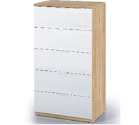 Commode avec 5 tiroirs coloris chene canadian et blanc artic - 110 x 60 x 40 cm