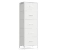 Commode avec 5 tiroirs en tissu | Couleur : blanc nuageux/blanc neige | Dimensions : 39,6 x 30 x 116,7 cm