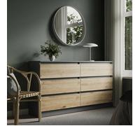 Commode avec 6 tiroirs - 140x35x78 cm - Commode de chambre style scandinave - Meuble de chambre - Anthracite chêne