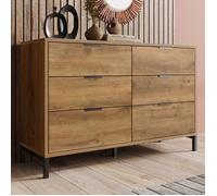 Commode avec 6 Tiroirs, Casier,Armoire Chambre Vintage, Buffet Bas Etagres Rglables, Chne Profond Rustique, 120x40x76cm