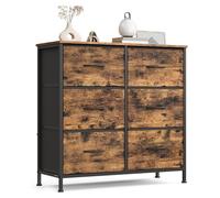 Commode avec 6 tiroirs en tissu | Finition marron vintage, détails noirs | 76,7 x 30 x 73,7 cm