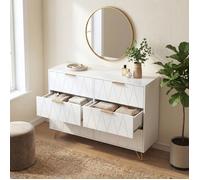 Commode avec 6 Tiroirs, Meuble de Rangement Chambre Pieds en Métal Doré, Anti-Basculement, Buffet Salon Style Scandinave, Blanc