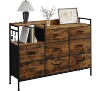 Commode avec 8 tiroirs et prises électriques | Marron vintage | 132 x 30 x 88 cm