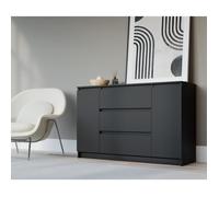 Commode avec deux portes et trois tiroirs, Couleur: Noir, D: L: 140cm, P 39 cm, H: 78 cm, Commode Chambre, Meuble de Rangement,