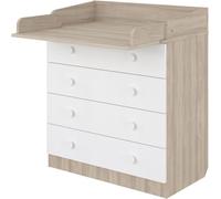 Commode avec plateau à langer - Commode pour bébé - Meuble pour soins de bébé - 4 tiroirs spacieux - Largeur : 80 cm - Bois d'érable, finition blanche