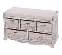 Mendler Commode / banc 5 paniers 77×36×45 cm shabby vintage blanc