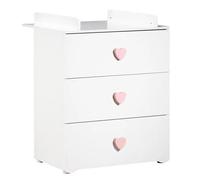 PRIX DE BÉBÉ Nouvelle commode Basic 3 tiroirs - Boutons de cœur roses