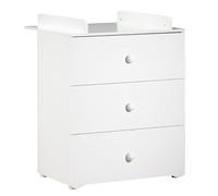 Commode bébé | Commode 3 tiroirs | Plan à Langer Inclus | Boutons Boule Blanc Basic | 76 x 97 x 66 cm | Fabriqué en France | Babyprice par Sauthon