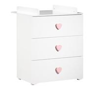 PRIX DE BÉBÉ Nouvelle commode Basic 3 tiroirs - Boutons de cœur roses